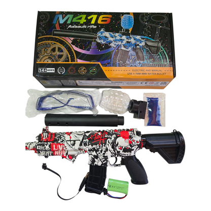 PISTOLA JUGUETE HIDORGEL M416 CON SILENCIADOR + 20.000 MUNICIONES