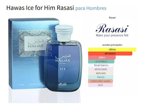 RASASI HAWAS ICE EDP 100ML($70.200 POR MENOR )